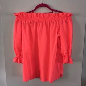 NWOT Beautiful Coral Neon Off Shoulder Blouse